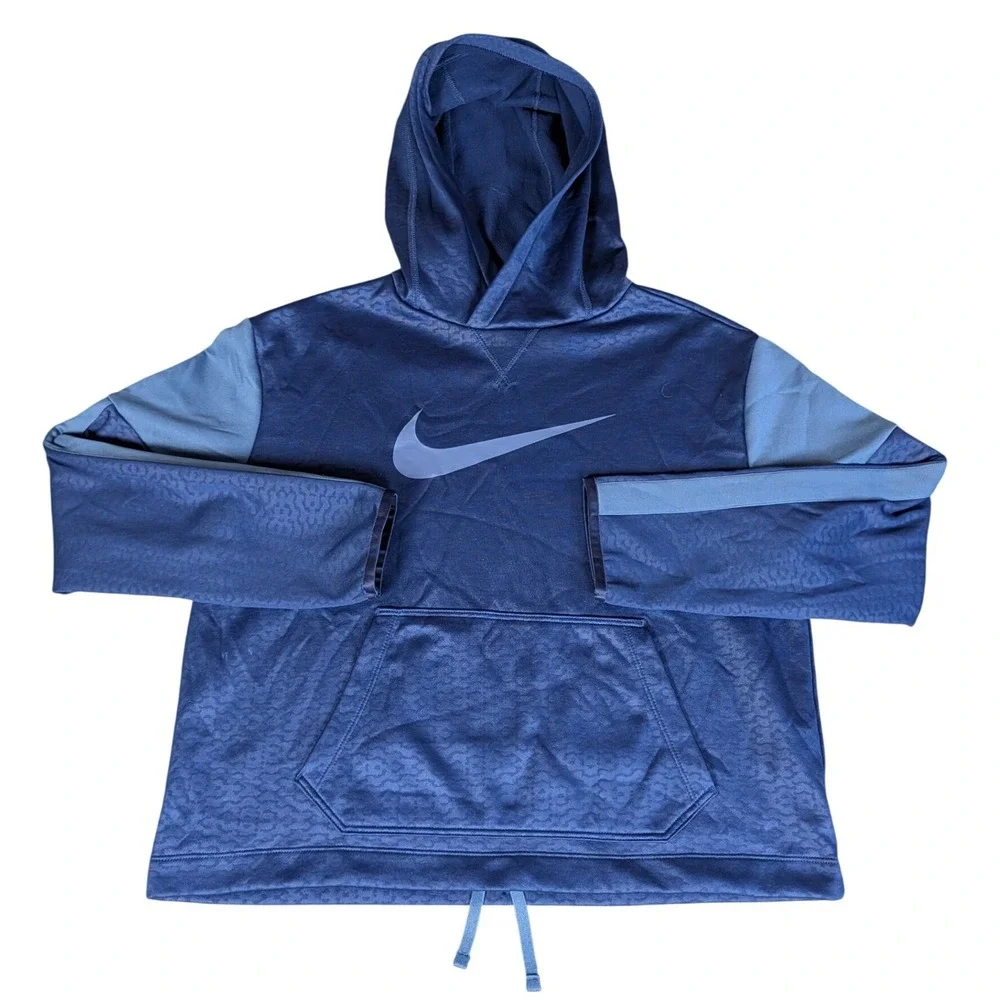 Nike Dri-FIT Kids‎ Blue Geometric Pattern Pullover Hoodie XL Long Sleeve Logo